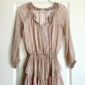 LoveShackFancy Silk Floral Long Sleeve Ruffle Mini Dress in Blush Multi!